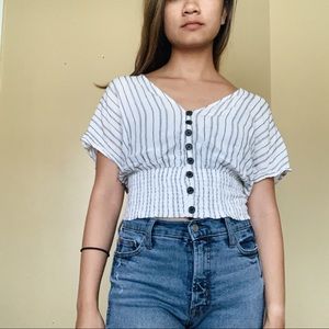 Bershka White Striped Button Blouse